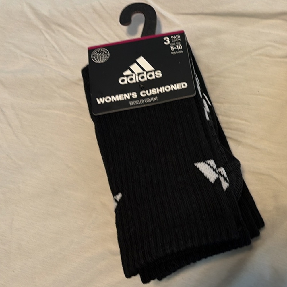 Two Packs of 3 Pair Adidas Black Cushioned Socks